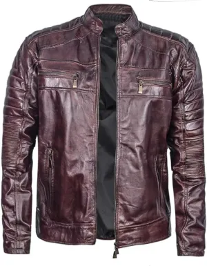 Men's Lambskin Leather Jacket – Classic Leather Bomber Jacket, Stylish Cafe Racer Biker Outerwear for Men