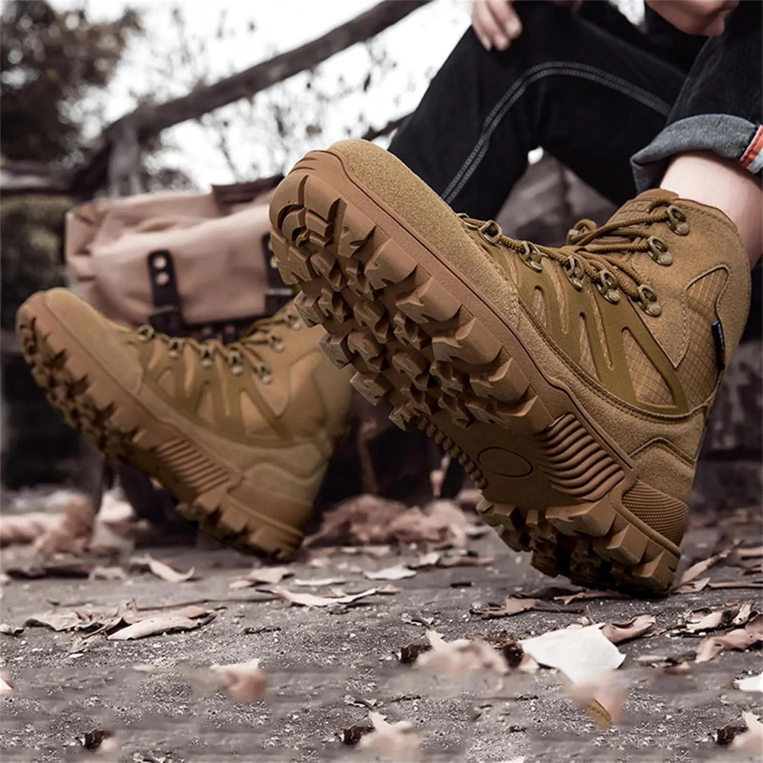 Mens Military Boots, All Terrain Shoes, Men's Tactical Boots, Protective Stylish Work Footwear Slip-Resistant, for Hiking Outdoor Work