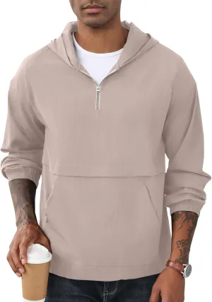 Men's Quarter Zip Sweatshirts Track Jackets Windbreaker Casual Pullover Lightweight Pockets Cycling Golf for Men With Hood