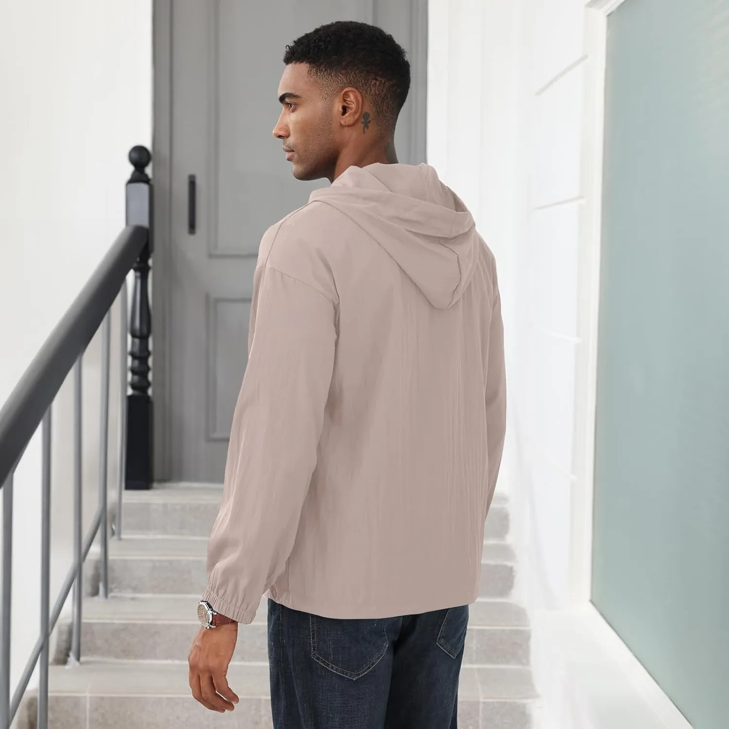 Men's Quarter Zip Sweatshirts Track Jackets Windbreaker Casual Pullover Lightweight Pockets Cycling Golf for Men With Hood