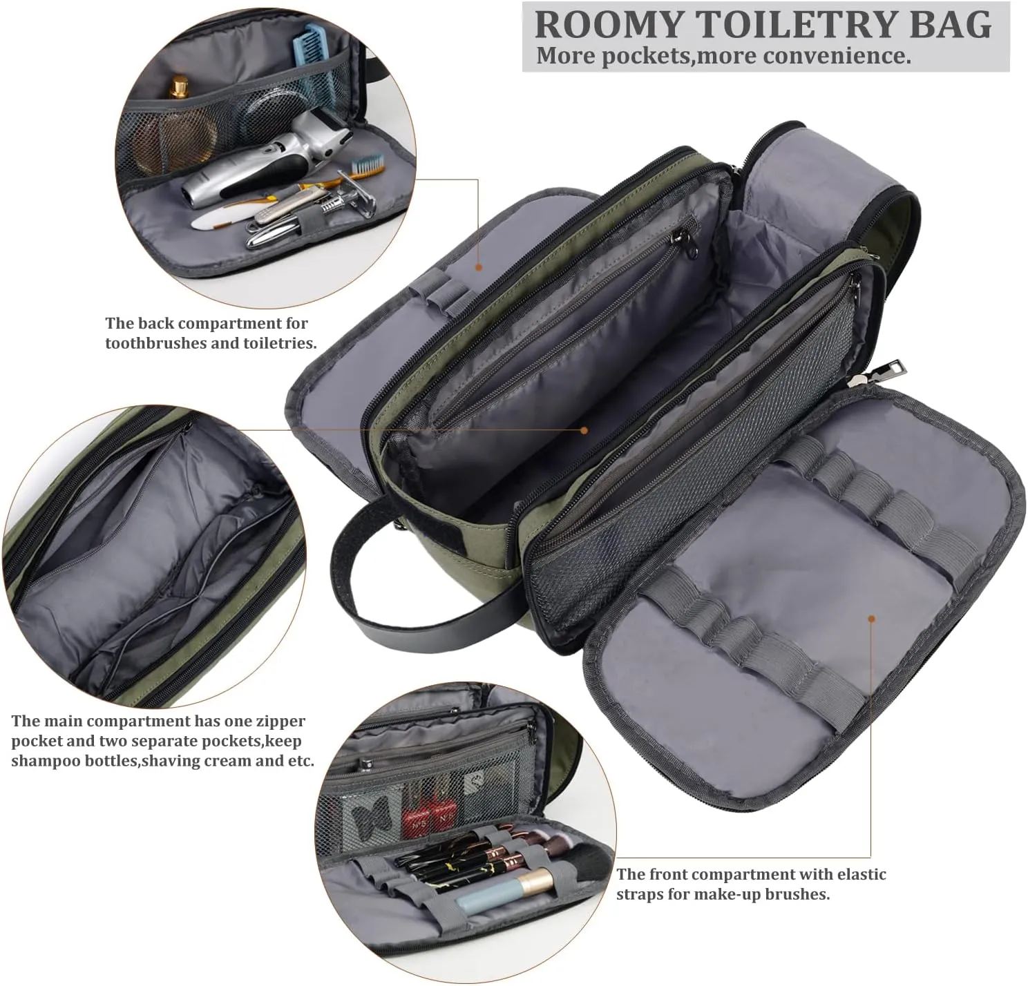Mens Toiletry Bag Travel Leather Toiletry Organizer Dopp Kit for Men Water-resistant Shaving Bag for Bathroom (Green)