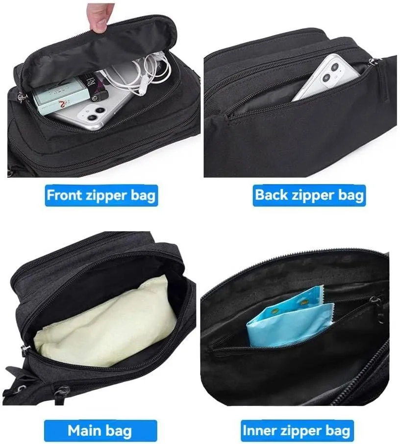 Men's Waist Bag With Water Kettle Rack Multi-Purpose Lure Crossbody Bag Satchel Hiking Phone Holder Chest Bag (black)
