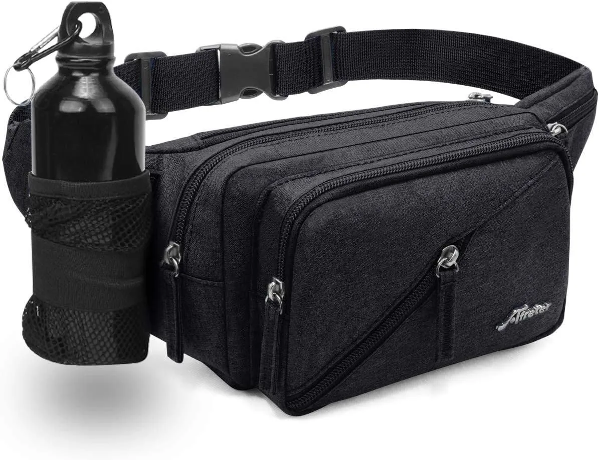 Men's Waist Bag With Water Kettle Rack Multi-Purpose Lure Crossbody Bag Satchel Hiking Phone Holder Chest Bag (black)