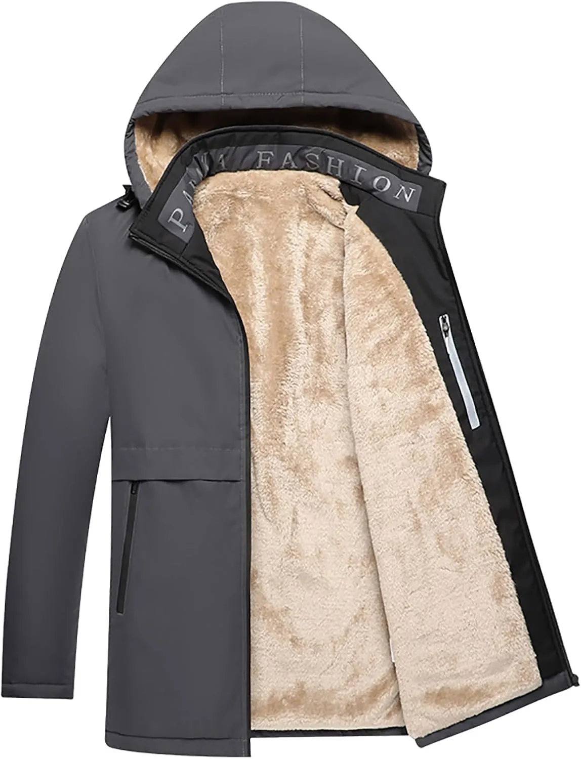 Men's Winter Jacket with Hood Waterproof Fleece Liner Parka Snow Coat Windproof Thicken Raincoat With Pocket