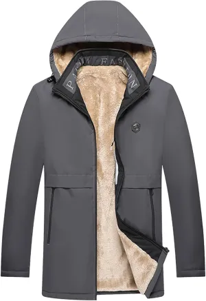 Men's Winter Jacket with Hood Waterproof Fleece Liner Parka Snow Coat Windproof Thicken Raincoat With Pocket