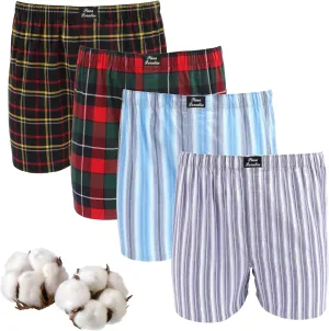 Men's Woven Boxer 4pack, Pima Cotton, Tagless, Ultra-Soft, Moisture-Wicking, Comfortable Fit, 4-Pack