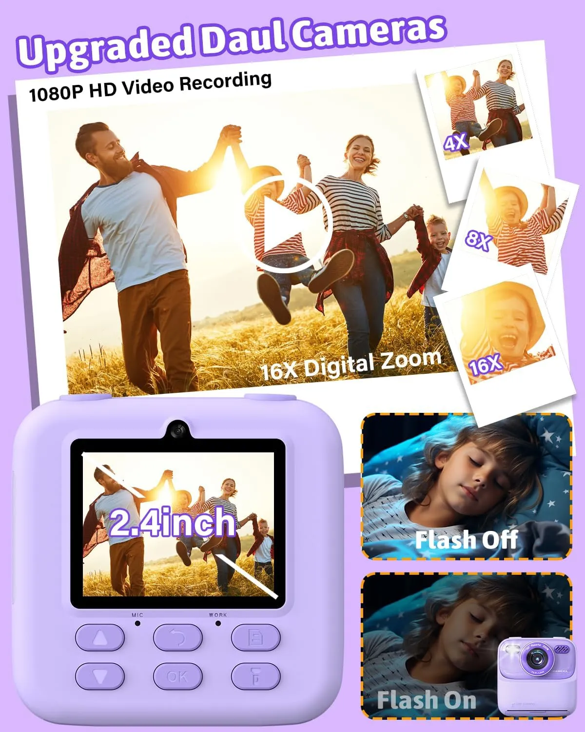 Mgaolo Kids Camera Instant Print Photo,Children Digital Camera Toys Gift with HD Video for Girls Boys 3-12 Age,Chritmas Birthday Festival Present for 3 4 5 6 7 8 9 Year Old Child (Purple)