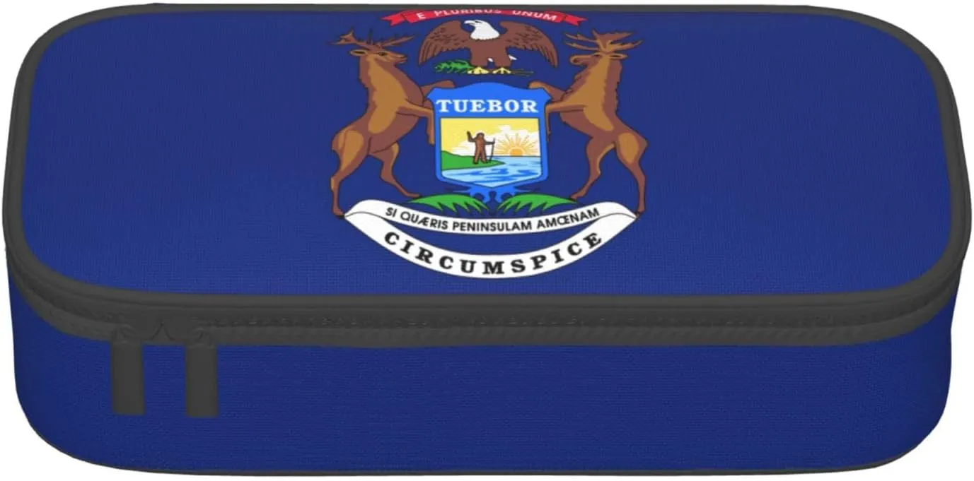 Michigan State Flag Large Capacity Storage Bag, fit for Travel, Office Supplies, Makeup, and Desk Organization, Black, One Size, Beauty Case