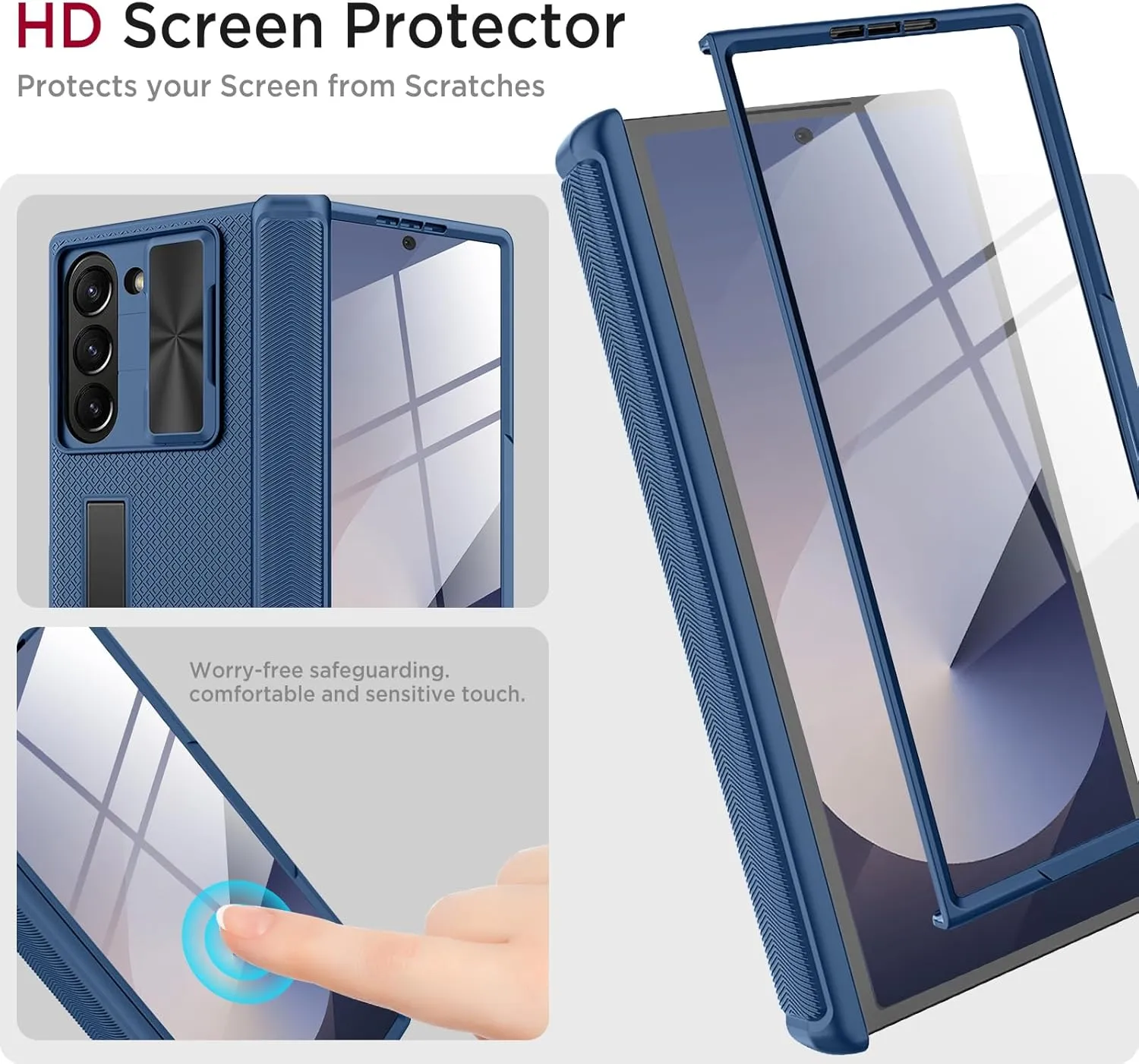 Miimall for Samsung Fold 5 Case with Screen Protector & Hinge Protection & Metal Stand, Slide Camera Cover, Durable Full Body Military Grade Cover Phone Case for Z Fold5 2023, Blue