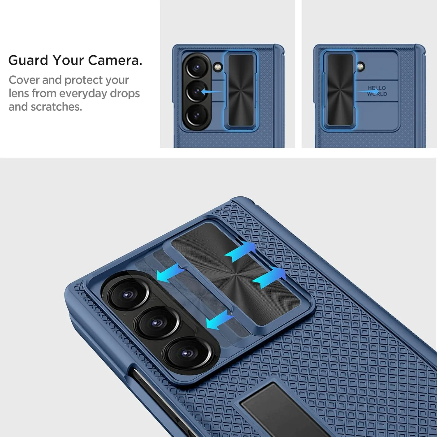 Miimall for Samsung Fold 5 Case with Screen Protector & Hinge Protection & Metal Stand, Slide Camera Cover, Durable Full Body Military Grade Cover Phone Case for Z Fold5 2023, Blue