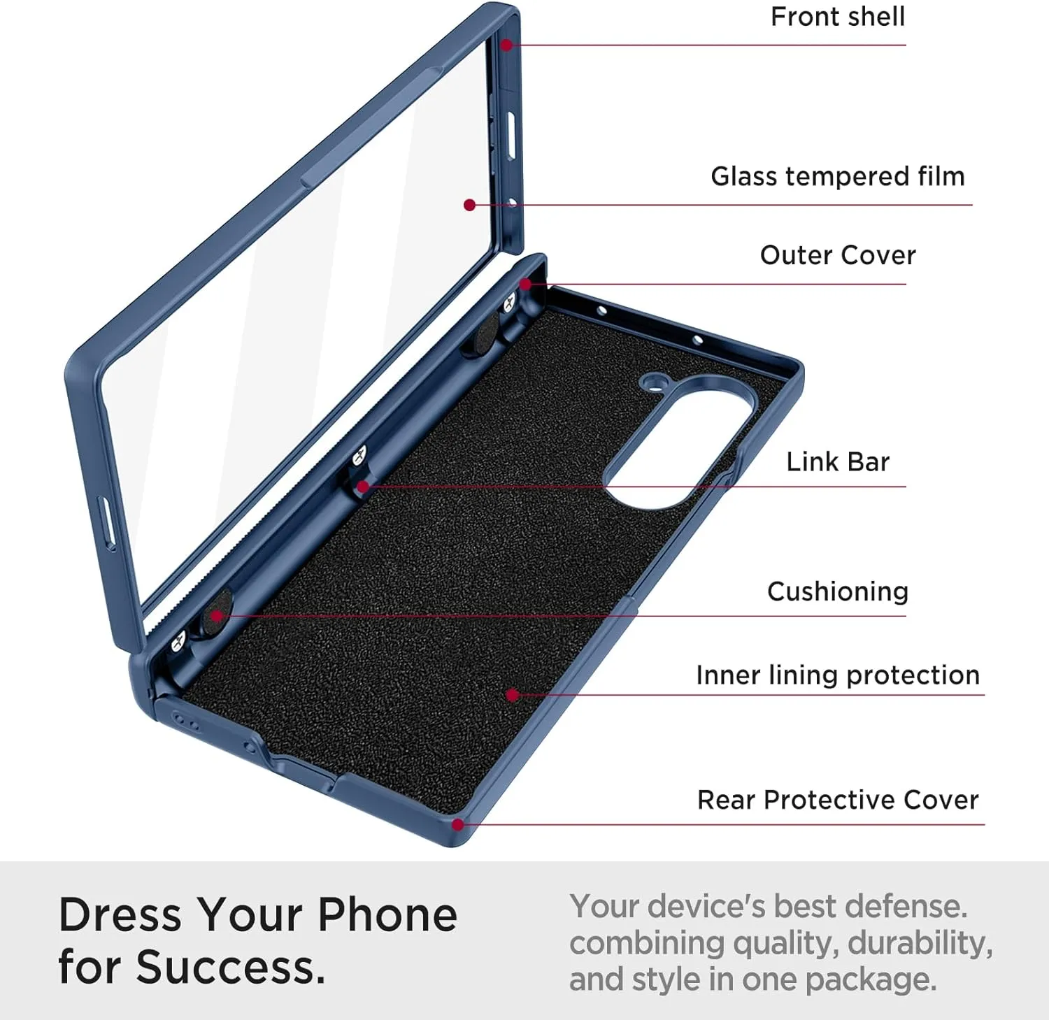 Miimall for Samsung Fold 5 Case with Screen Protector & Hinge Protection & Metal Stand, Slide Camera Cover, Durable Full Body Military Grade Cover Phone Case for Z Fold5 2023, Blue