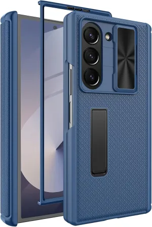 Miimall for Samsung Fold 5 Case with Screen Protector & Hinge Protection & Metal Stand, Slide Camera Cover, Durable Full Body Military Grade Cover Phone Case for Z Fold5 2023, Blue
