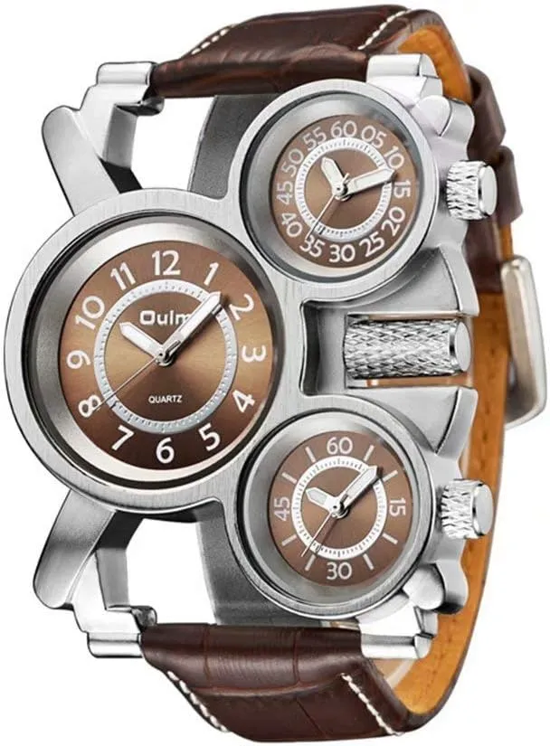 Military Watches with Three Movt Design and Leather Band