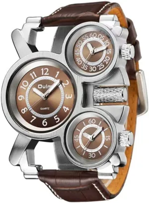 Military Watches with Three Movt Design and Leather Band