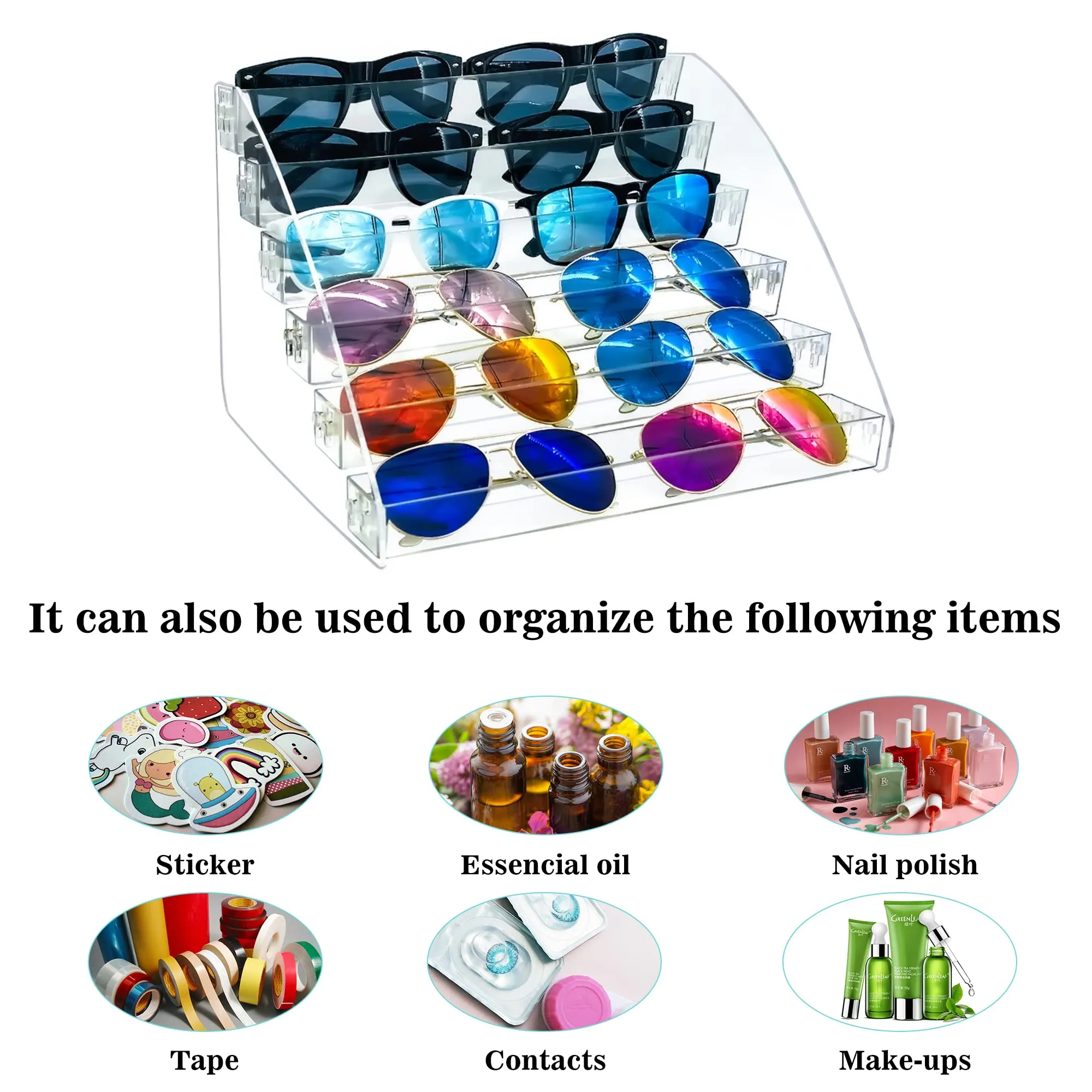MineSign Sunglasses Organizer Clear Eyeglasses Display Case Sticker Display Tray Box For Glasses Tabletop Holder Stand (5 layer)