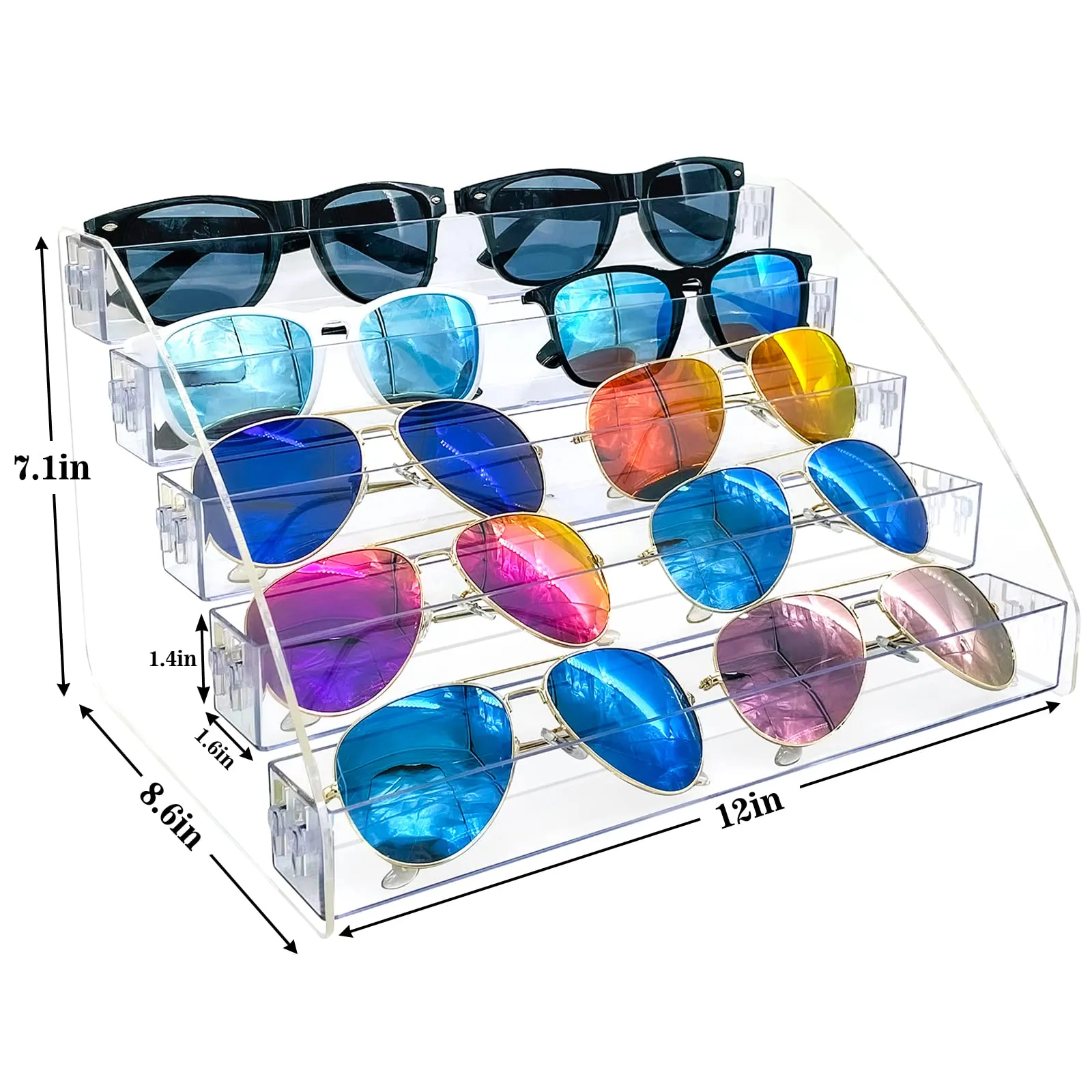 MineSign Sunglasses Organizer Clear Eyeglasses Display Case Sticker Display Tray Box For Glasses Tabletop Holder Stand (5 layer)