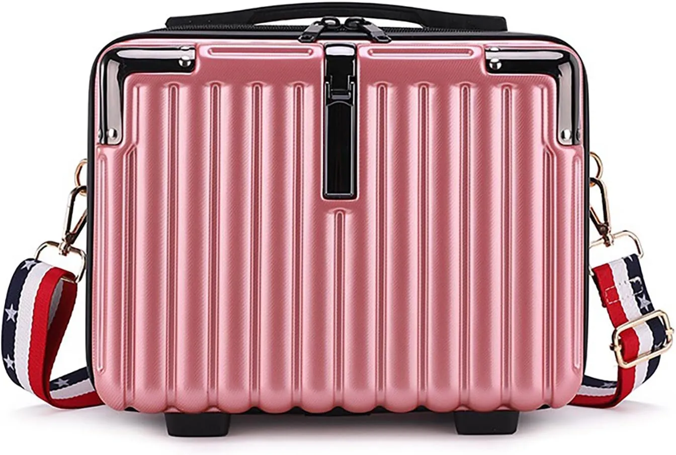 Mini Suitcase Hard Shell Makeup Bag Travel Cosmetic Case Portable Makeup Luggage with Shoulder Strap for Women Pink