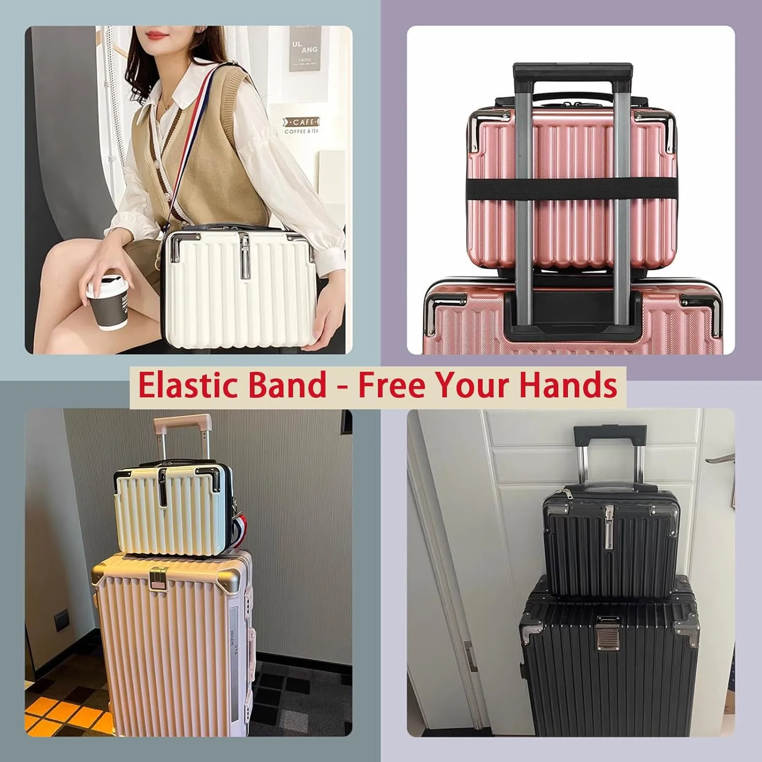 Mini Suitcase Hard Shell Makeup Bag Travel Cosmetic Case Portable Makeup Luggage with Shoulder Strap for Women Pink