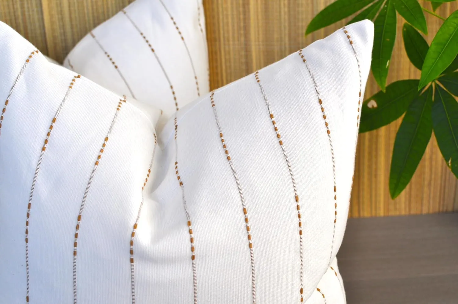 Minimalist Neutral Pillow Covers 18 x18 inches Cream White/Cotton Woven Striped Geometric Pattern Contemporary Cushion Covers/Simple Throw Pillow Cases for Living Room Sofa, Couch, Bed, Set of 2