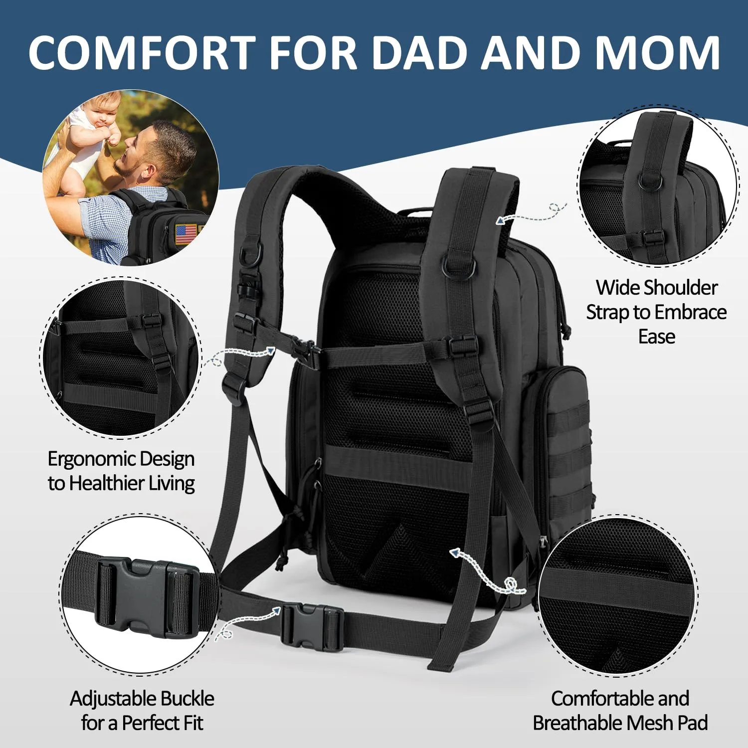 MIRACOL Outdoor Military Diaper Bag: Tactical Style Baby Backpack with Insulated Pockets & Changing Pad - Hiking Camping Essentials for Active Dads