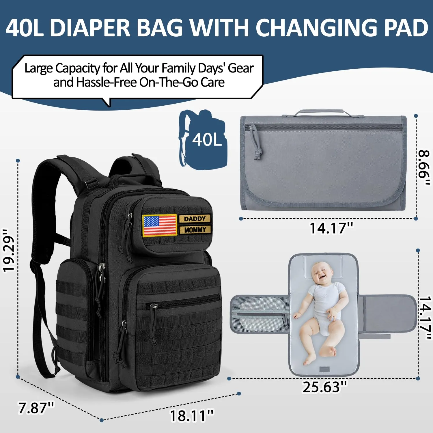 MIRACOL Outdoor Military Diaper Bag: Tactical Style Baby Backpack with Insulated Pockets & Changing Pad - Hiking Camping Essentials for Active Dads