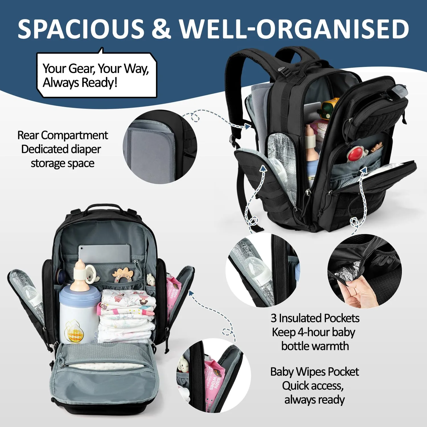 MIRACOL Outdoor Military Diaper Bag: Tactical Style Baby Backpack with Insulated Pockets & Changing Pad - Hiking Camping Essentials for Active Dads