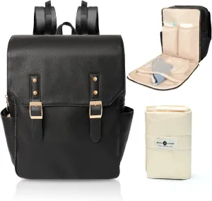 miss fong Leather Diaper Bag Backpack Diaper Bag Purse, Baby Diaper Bag for mom dad with 12 Diaper Bag Organizers, Changing Pad and 4 Insulated Pockets, Faux Leather Diaper Bag Backpack(Black)