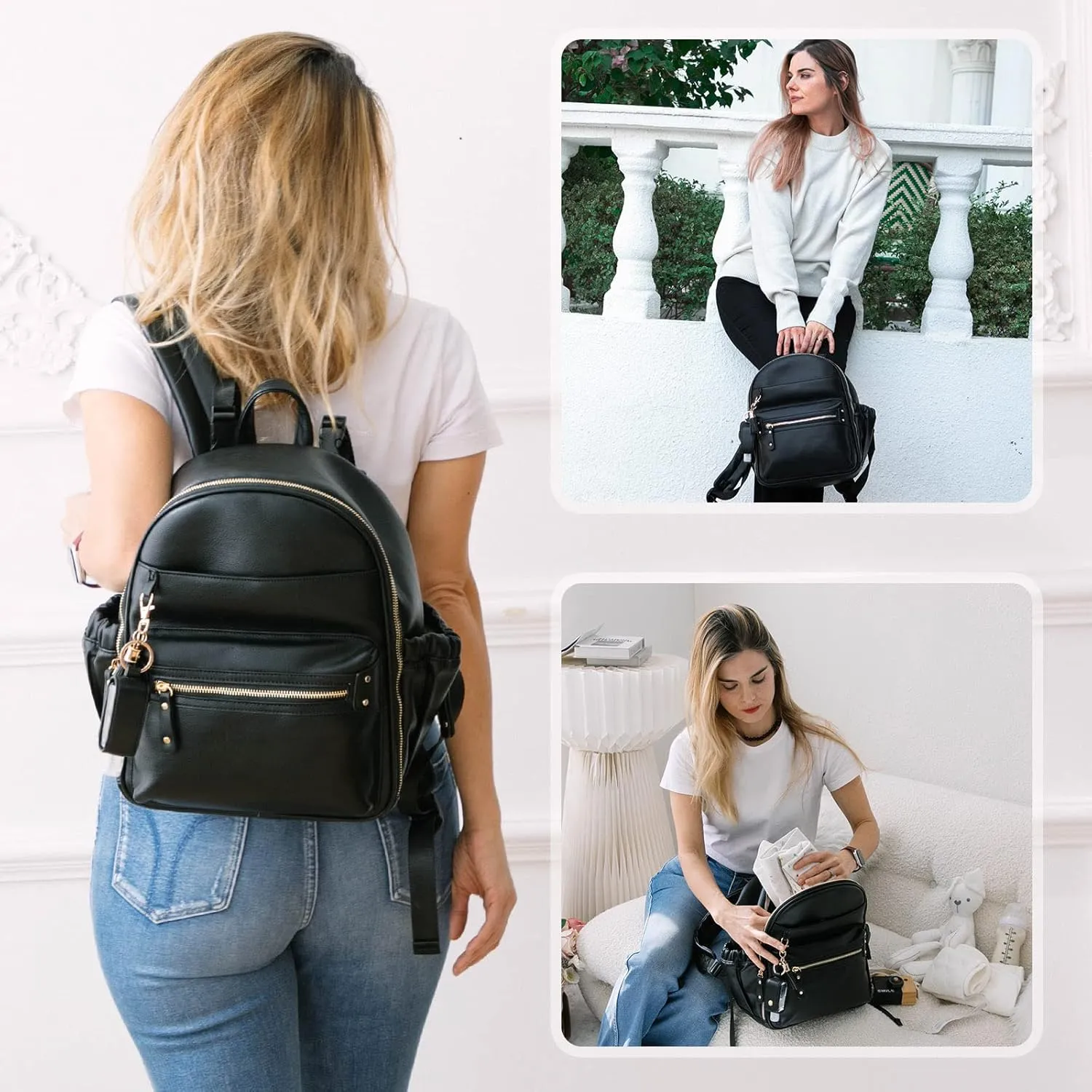 miss fong Small Diaper Bag Mini Diaper Bag Backpack Mini Backpack with 11 Pockets Baby Diaper Bag with Hand Sanitizer Holder, 2 Insulated Pockets
