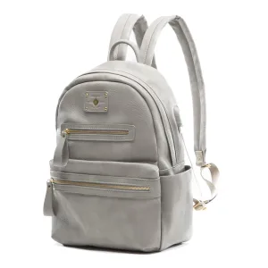 Miss Fong Small Leather Diaper Backpack - Baby Bag for Travel, 7 Pockets Diaper Organizer with USB Charger & 2 Insulated Pockets