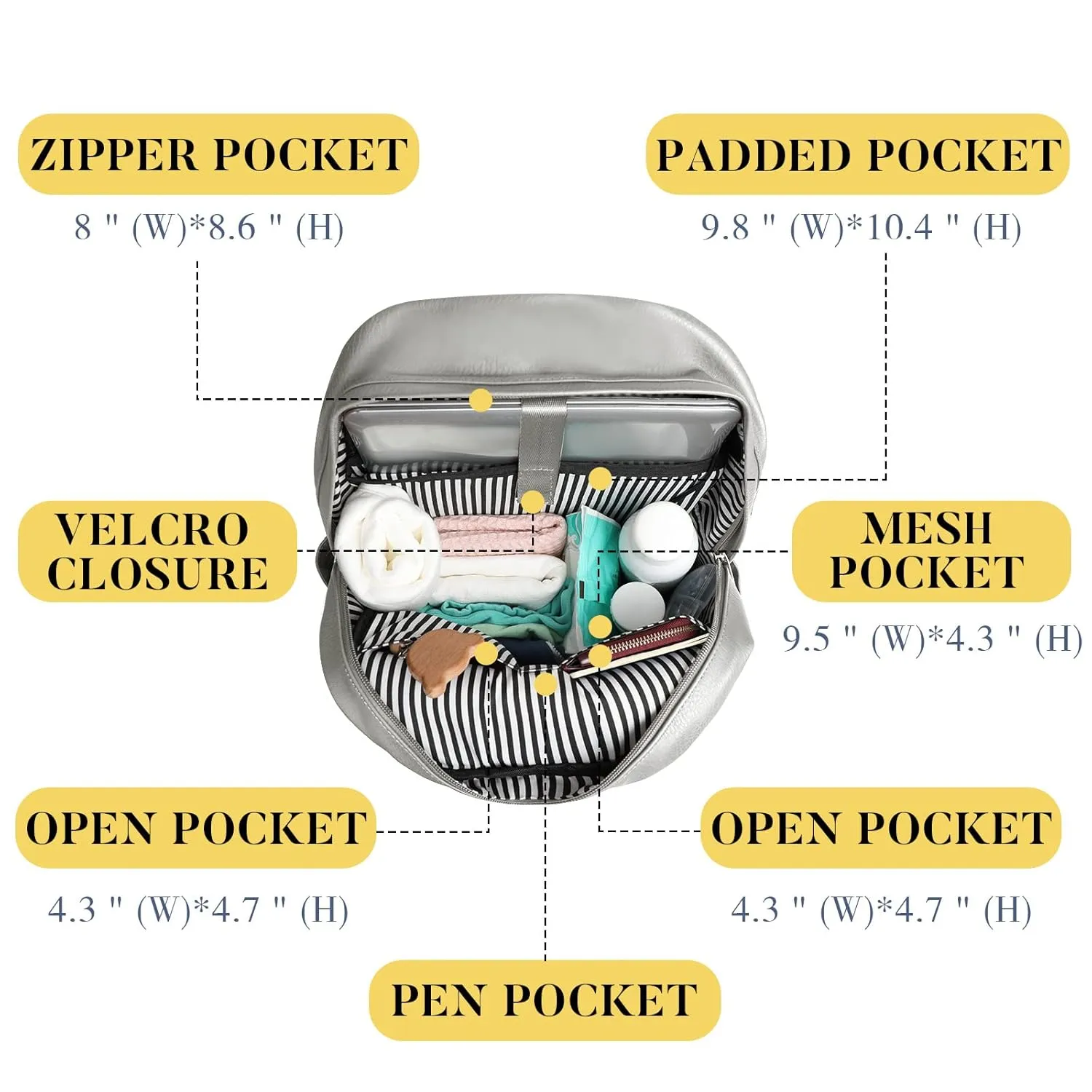 Miss Fong Small Leather Diaper Backpack - Baby Bag for Travel, 7 Pockets Diaper Organizer with USB Charger & 2 Insulated Pockets