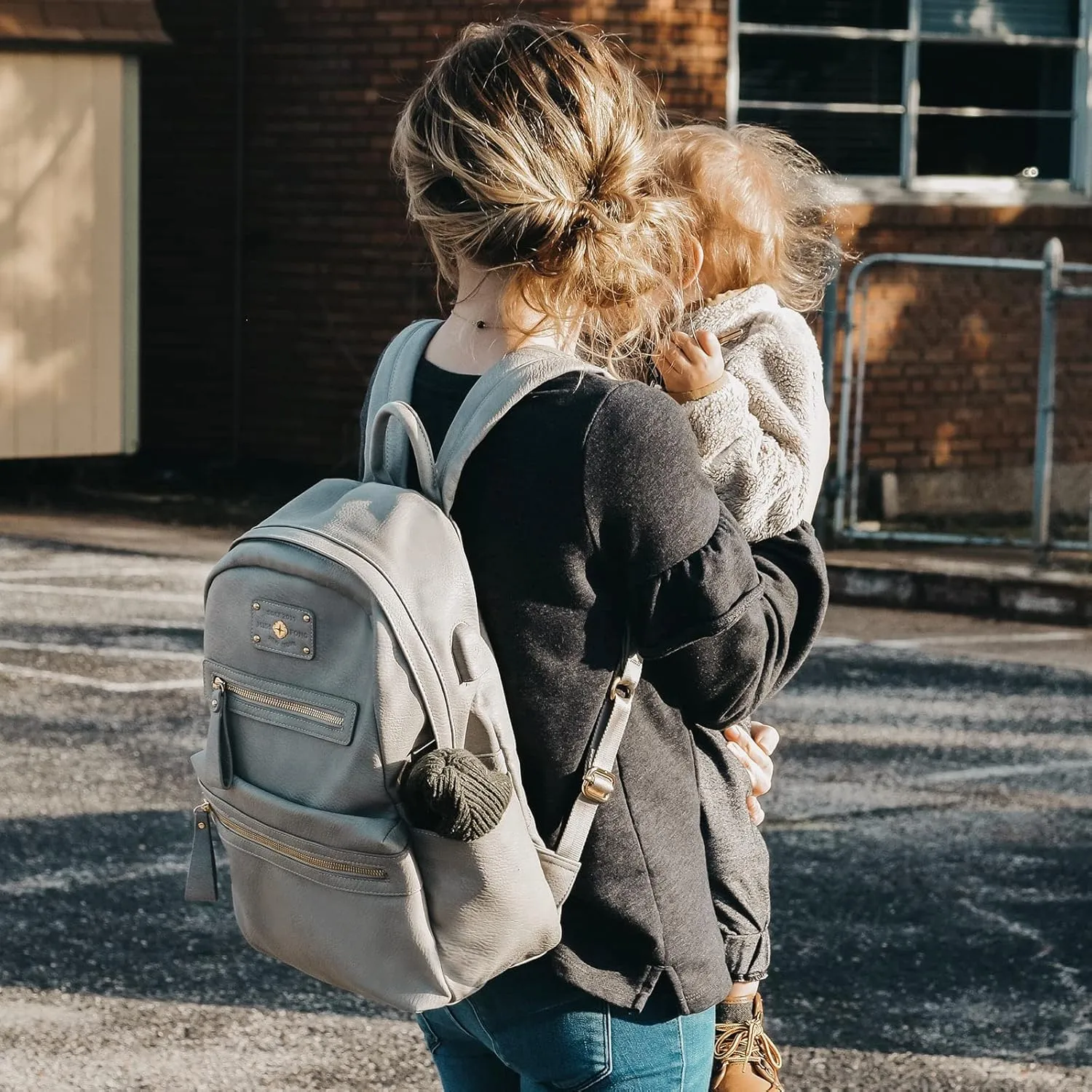 Miss Fong Small Leather Diaper Backpack - Baby Bag for Travel, 7 Pockets Diaper Organizer with USB Charger & 2 Insulated Pockets