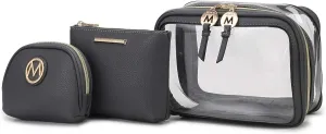 MKF Collection 3PCS Stylish Cosmetic Bag Portable Makeup Travel Organizer Case With 7 Makeup Brushes by Mia K