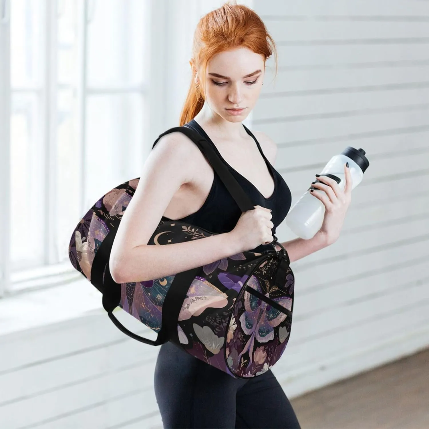 MNSRUU Sports Duffel Bags, Mauve Moths Athletic Gym Bag Overnight Workout Travel Tote Luggage for Men Women Yoga