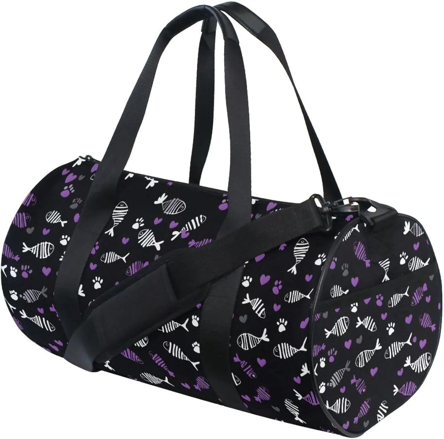 MNSRUU Sports Duffel Bags, White Purple Fish Bone Athletic Gym Bag Overnight Workout Travel Tote Luggage for Men Women Yoga