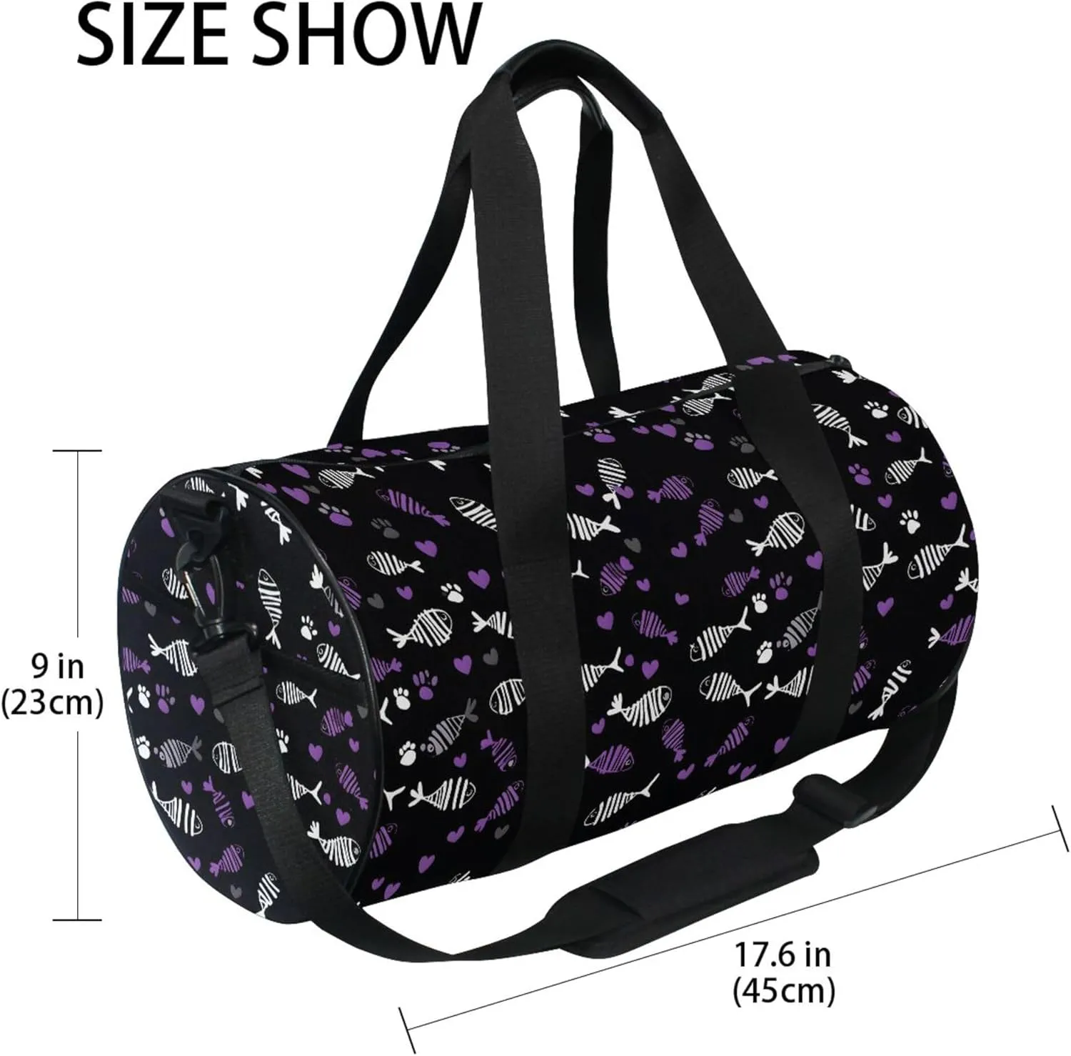 MNSRUU Sports Duffel Bags, White Purple Fish Bone Athletic Gym Bag Overnight Workout Travel Tote Luggage for Men Women Yoga