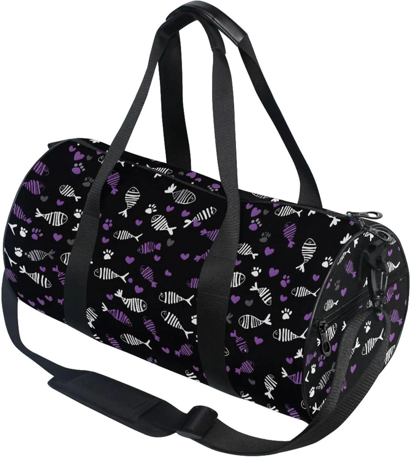 MNSRUU Sports Duffel Bags, White Purple Fish Bone Athletic Gym Bag Overnight Workout Travel Tote Luggage for Men Women Yoga