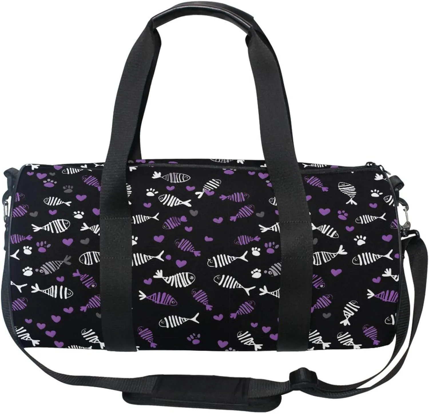 MNSRUU Sports Duffel Bags, White Purple Fish Bone Athletic Gym Bag Overnight Workout Travel Tote Luggage for Men Women Yoga