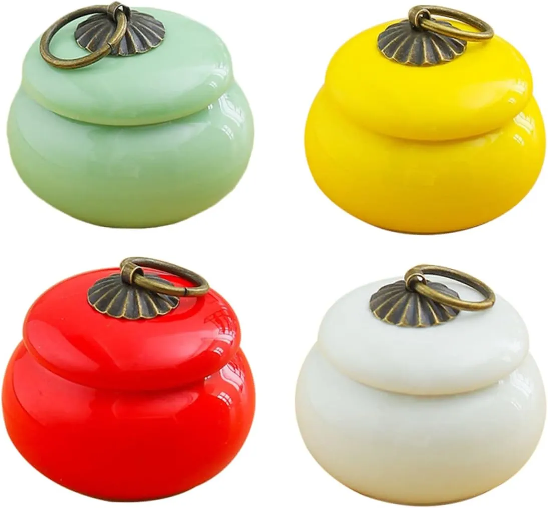 Mobestech 4pcs Ceramic Cream Containers Sealed Jars for Tea Lotion and Makeup Storage Lightweight and Portable Design for Home and Travel