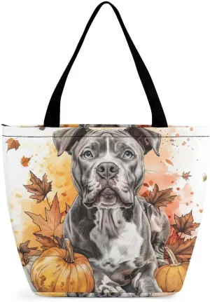 MoBlinko Fall Dog Women Tote Bags Yoga Reusable Grocery Bagsshoulder Bag Handbag with Zipper