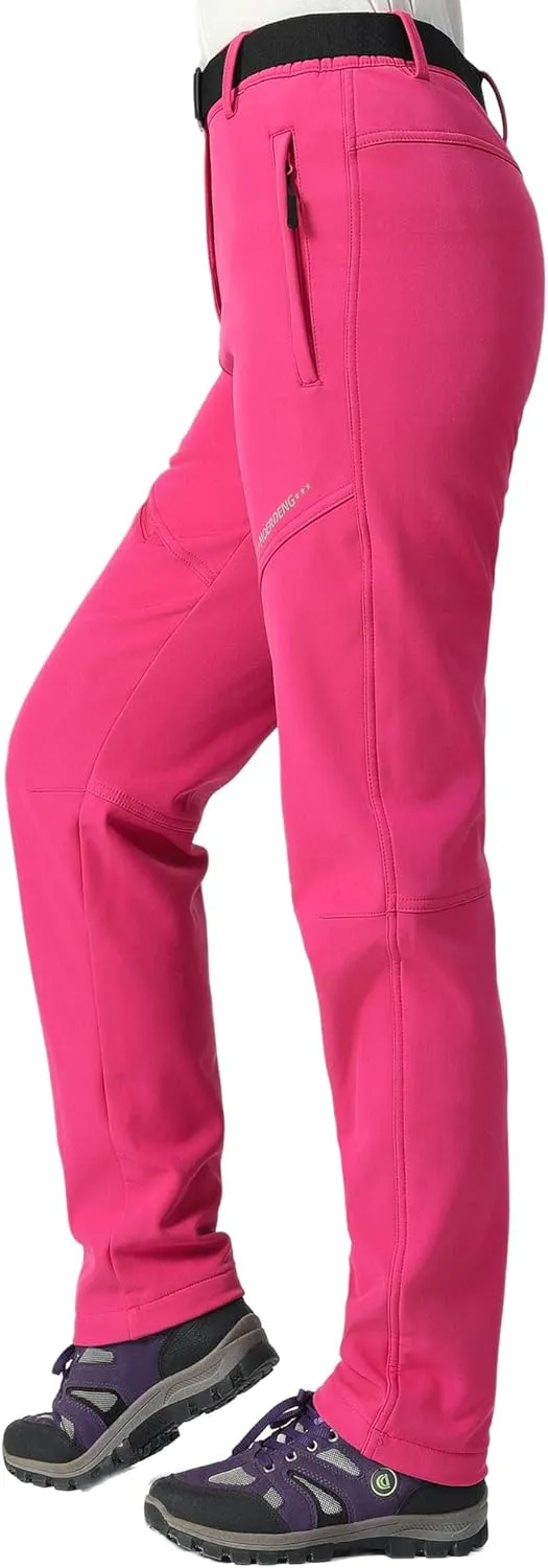 MOERDENG Women's Insulated Snow Ski Pants Waterproof Softshell Pants Fleece Lined Winter Warm Hiking Pants