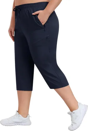 MoFiz Women's Plus Size Capris Pants Casual Hiking Pants Lightweight Quick Dry Summer Cargo Pants for Women