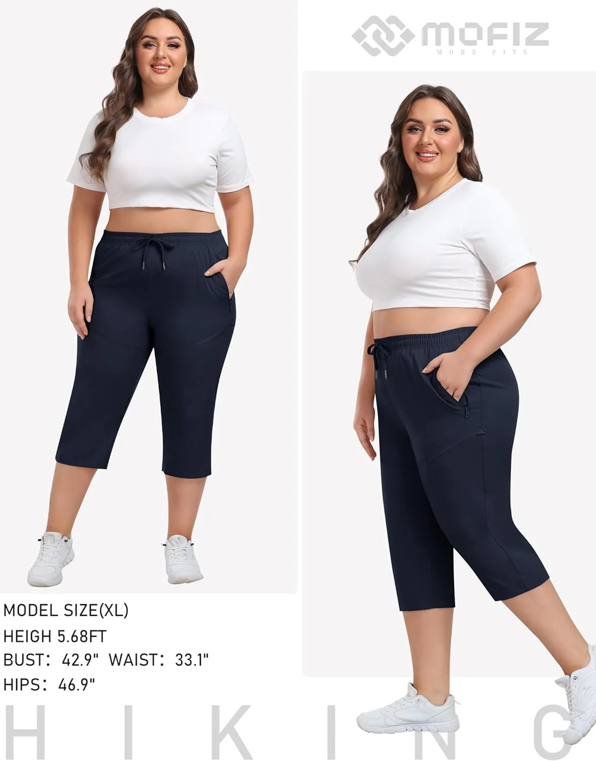 MoFiz Women's Plus Size Capris Pants Casual Hiking Pants Lightweight Quick Dry Summer Cargo Pants for Women