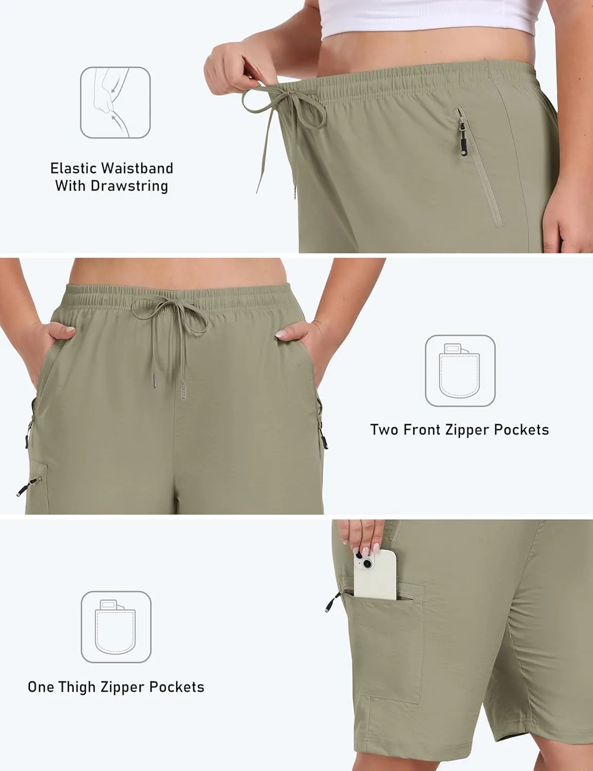 MoFiz Women's Plus Size Shorts Hiking Cargo Shorts Quick Dry Golf Active Shorts Lightweight Summer Shorts with Pockets
