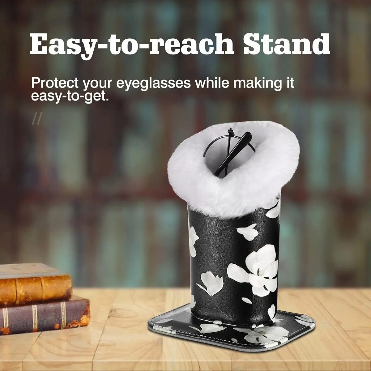 MoKo Eyeglasses Holder, Modern Velvet Plush Lined PU Leather Household Magnetic Holder Protective [Anti-scratch] [Dustproof]