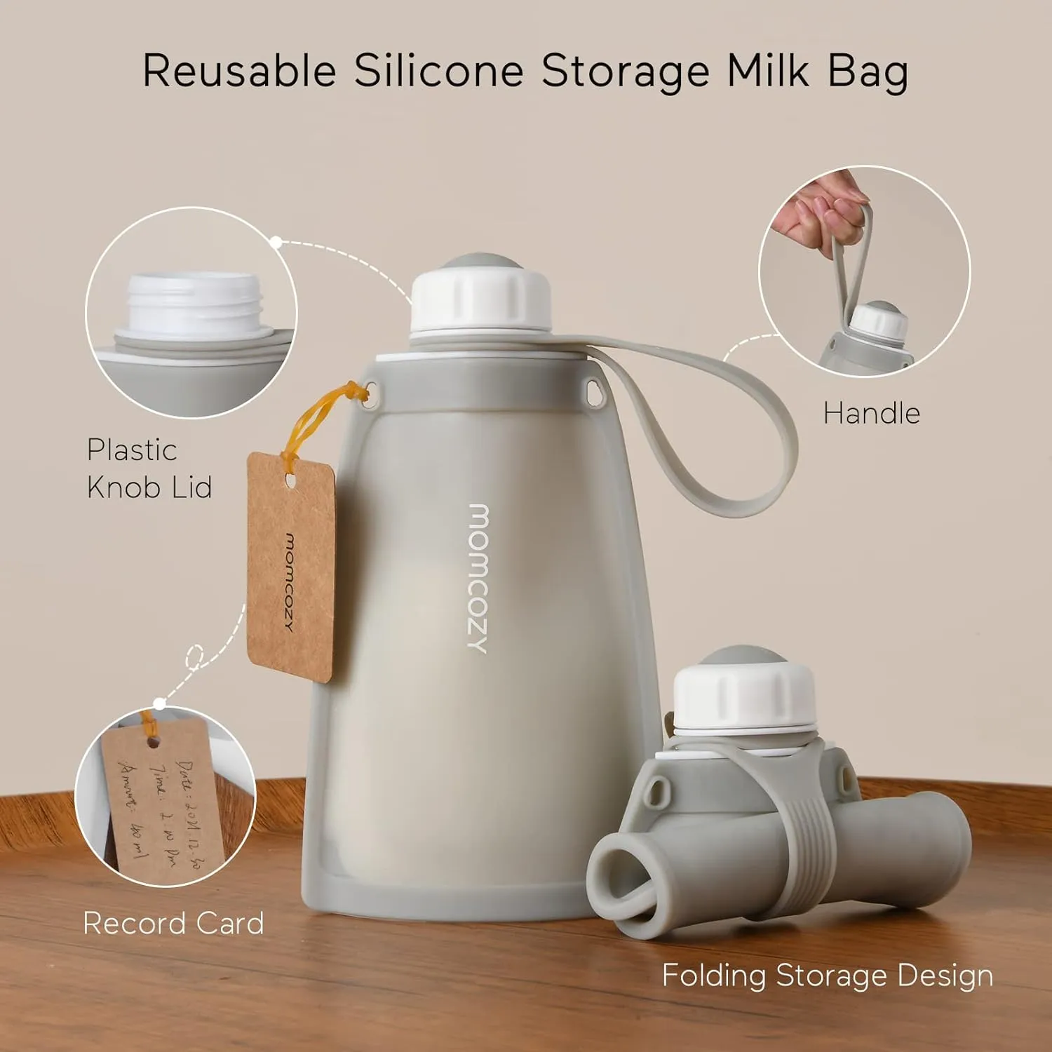 Momcozy Silicone Milk Storage Bags, Reusable Breastmilk Bags for Breastfeeding, 8.5oz/250ml Breast Milk Saver, Leakproof Milk Freezer Storing Pouches, BPA Free (Light Purple & Bean Paste Color)