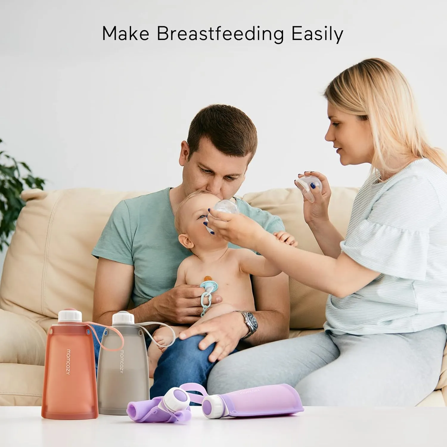 Momcozy Silicone Milk Storage Bags, Reusable Breastmilk Bags for Breastfeeding, 8.5oz/250ml Breast Milk Saver, Leakproof Milk Freezer Storing Pouches, BPA Free (Light Purple & Bean Paste Color)