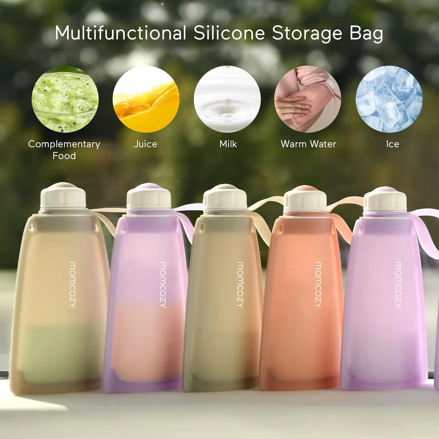 Momcozy Silicone Milk Storage Bags, Reusable Breastmilk Bags for Breastfeeding, 8.5oz/250ml Breast Milk Saver, Leakproof Milk Freezer Storing Pouches, BPA Free (Light Purple & Bean Paste Color)
