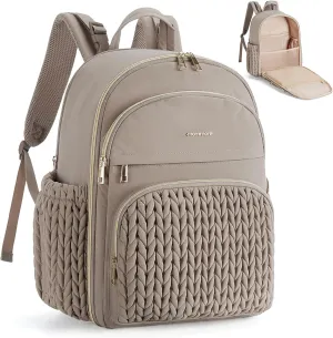 mommore Diaper Bag Backpack Large Baby Bag with Insulated Pockets, Laptop Sleeve Stroller Buckles, Quilted Travel Diaper Backpack with Luggage Strap