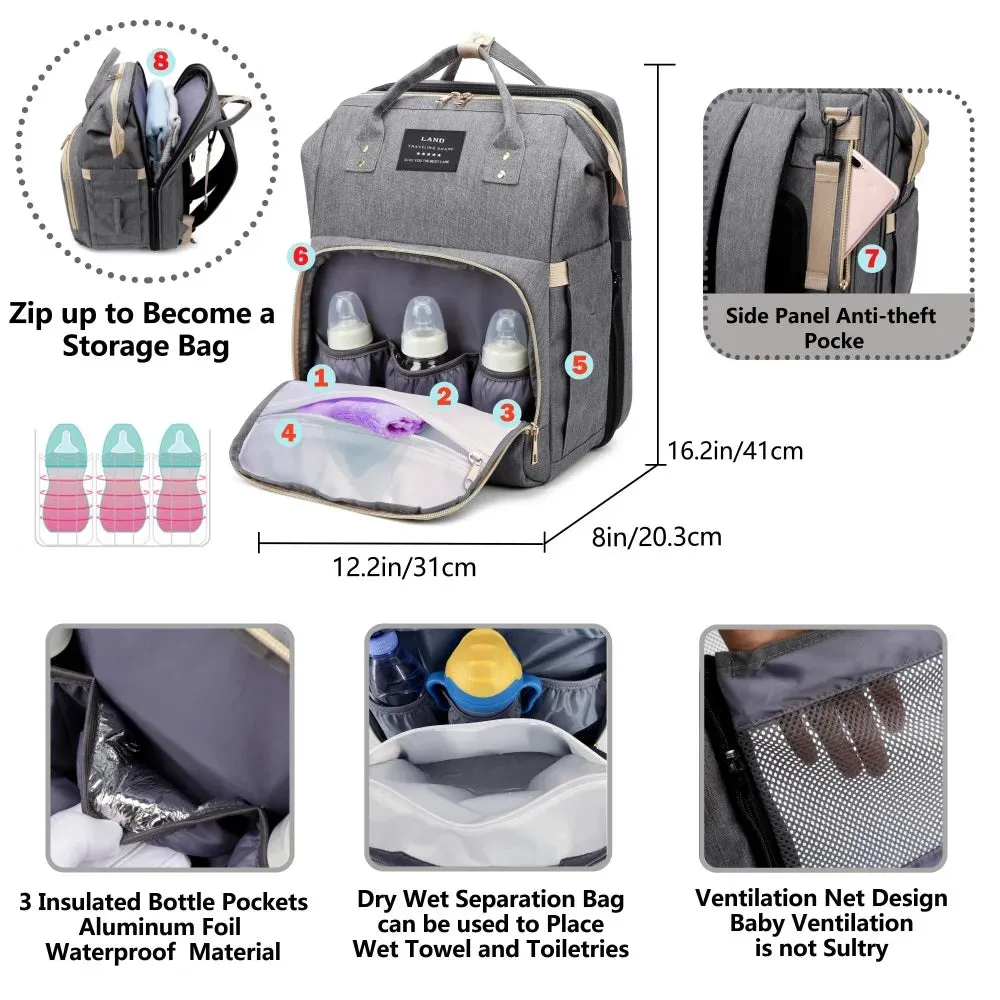 Mommy Bag with Folding Crib – Large Capacity Travel Diaper Backpack for Moms | Portable Baby Bed & Maternity Bag in One