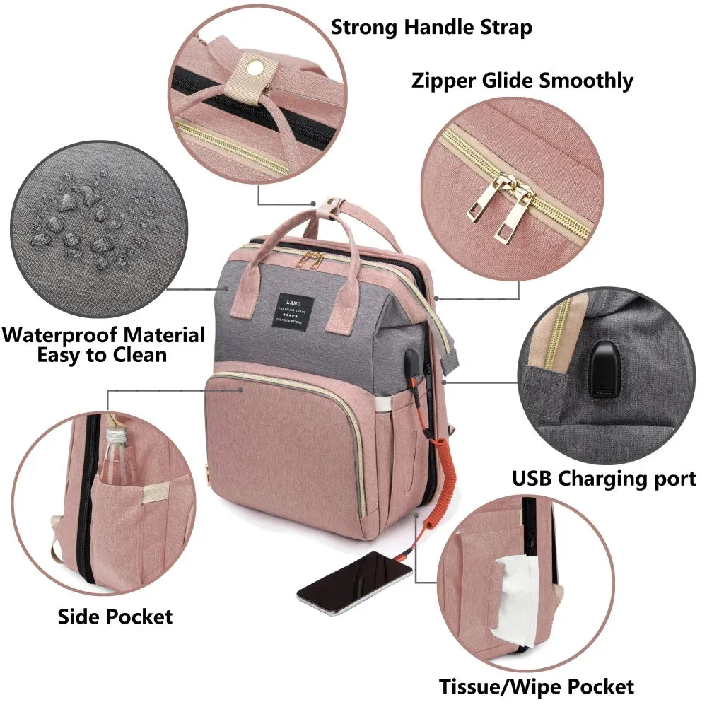 Mommy Bag with Folding Crib – Large Capacity Travel Diaper Backpack for Moms | Portable Baby Bed & Maternity Bag in One